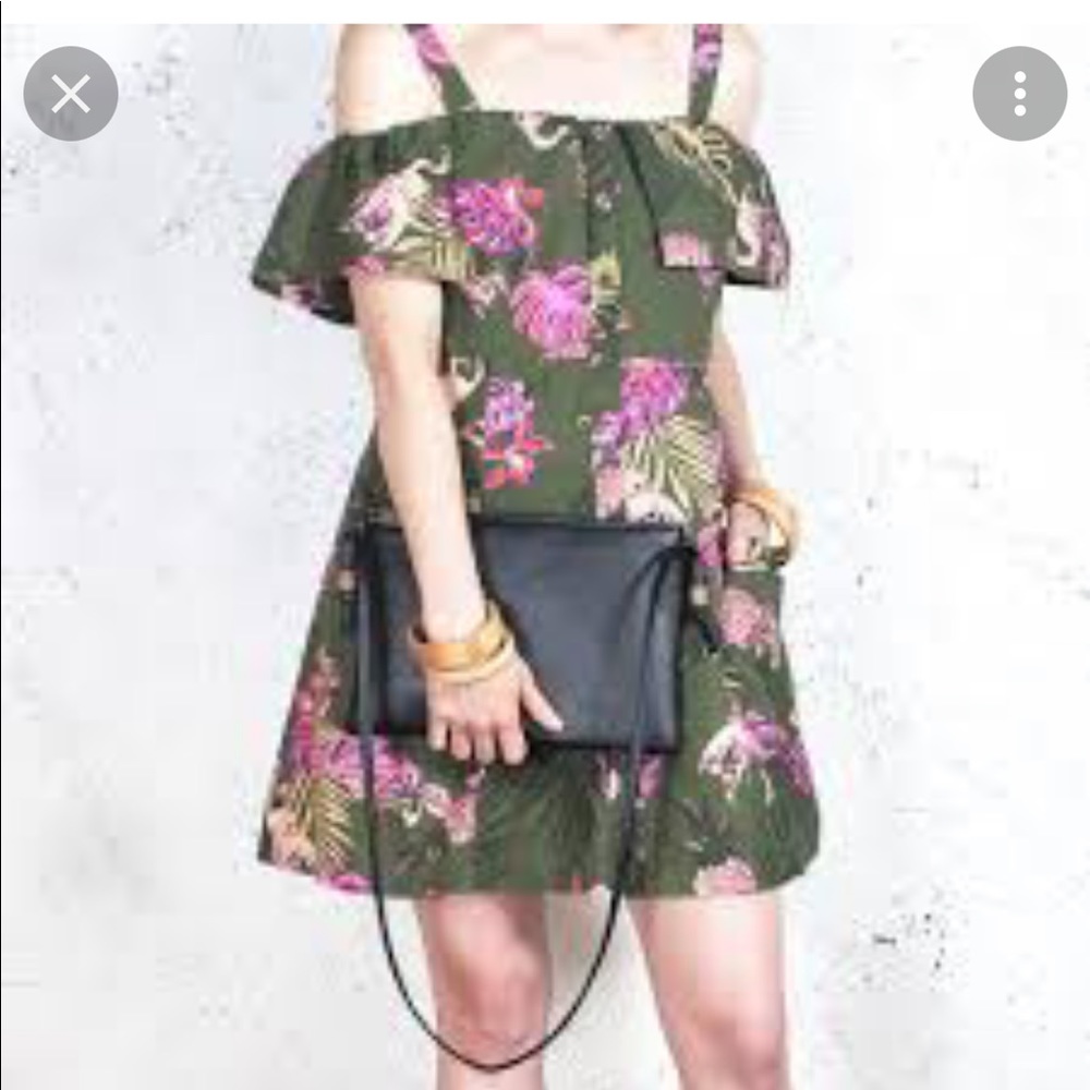 MNG Casual for Mango Linen Blend Pelican Print Cold Shoulder Dress size 6 - Picture 5 of 10